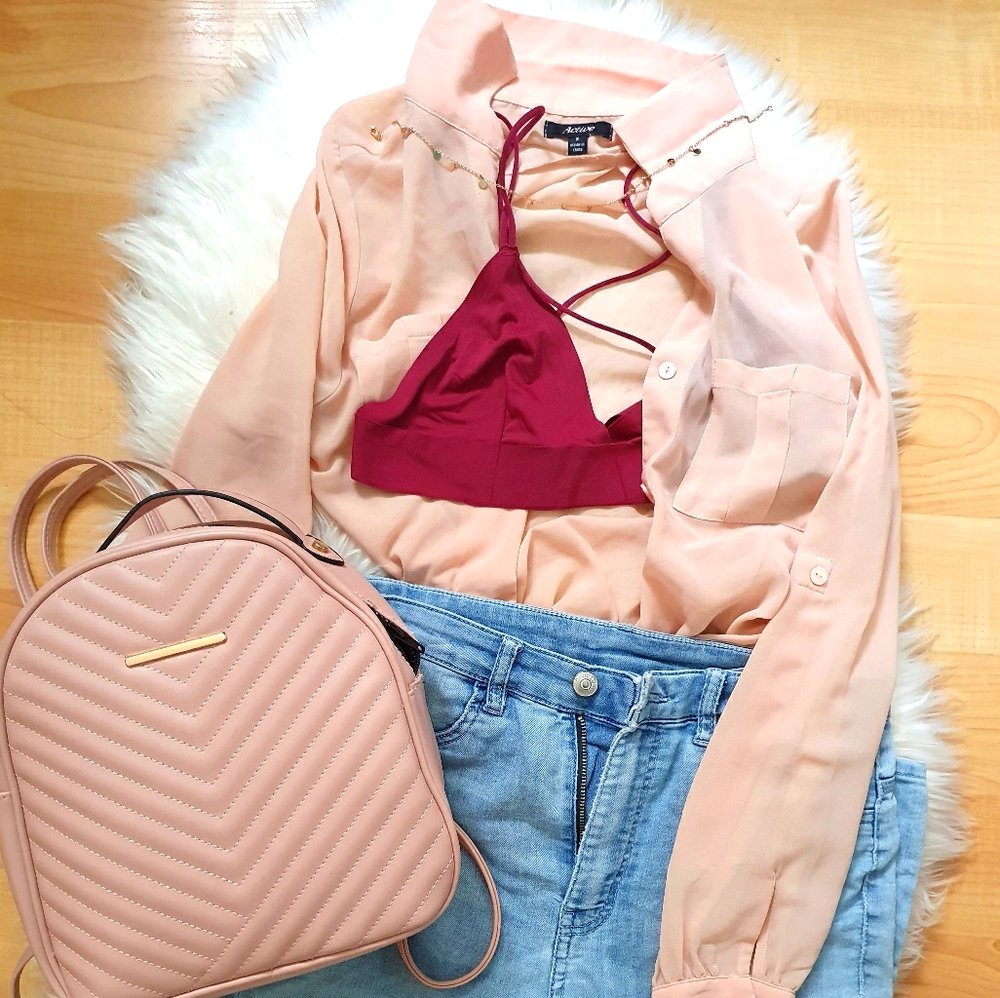 Gorgeous blush-coloured sheer button-up blouse